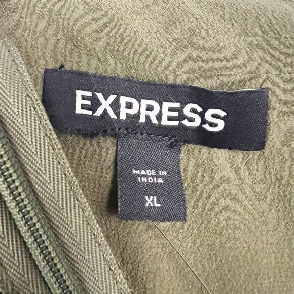 NWT Express Maxi Dress Women's Size XL Olive Green Metallic Cutout Ruched Front - Picture 8 of 16